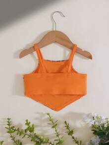 SHEIN Vintaside Kids 时尚女童花卉玫瑰印花百搭休闲露脐上衣 - 棕色 - 查看 2