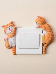 Cute Pet Simulation Cat 3D Resin Double Switch & Socket Panel Sticker, Wall Defect Concealing Decorative Decal For Home Use - Multicolor - View 2