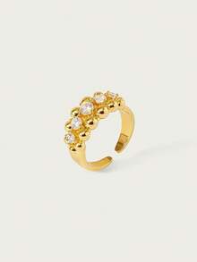 Glisma Women Open Ring,Old Money,Outfits,Classy,Metallic/Texture,Elegant,Fall/Autumn/Winter,Premium,For Mom/Women/Girl/Mother,Vintage,Gold,Gemstoneold Money,Outfits,Classy,Metallic/Texture,Vintage,Elegant,For Mom/Women/Girl/Mother,Gemstone,Heart,Valentine's Day,Gold,Easter,Travel/Beach/Vocation,Boho,Grunge - Gold - View 4