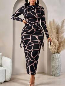 SHEIN Lady Leoparden-Muster Slim Fit Langarm Bootkragen Damenkleid, elegantes und exquisites Damenkleid - Verschiedenfarbig - Übersicht 4