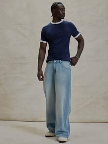 Musero 修身短袖圆领撞色领口和袖口细节基本款纯色上衣 - 彩色 - 查看 3