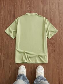 SWAVVY 男士宽松四分之一拉链口袋拼接落肩 Polo 衫 男士 Polo 衫 男士 T 领 T 恤 男士高尔夫球衫 男士短袖拉链 Polo 衫 - 綠色 - 查看 2