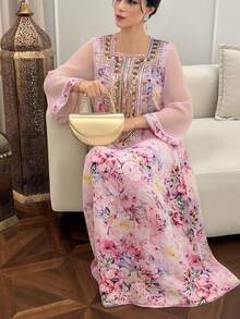 Al Najma 新款浪漫优雅精致花卉装饰奢华设计连衣裙，适合派对和度假穿着 - 彩色 - 查看 6