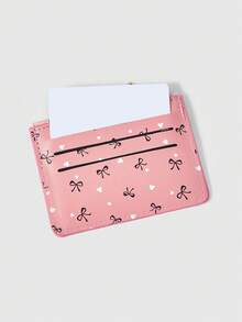 ROMWE Kawaii Pink Background, Black Bow, White Heart Filled Card Bag - Pink - View 4