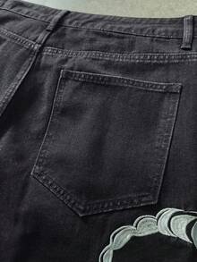 ROMWE MEN Goth Quần short denim nam thường ngày, có túi, cài nút và thêu hình bọ cạp. - Màu xanh lam - Xem 7