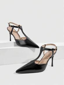 CUCCOO SZL 女士尖头搭扣设计时尚高跟鞋，适合日常穿着 - 黑色 - 查看 10