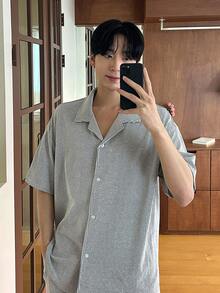 DAZY Men's Striped Shirt And Loungewear Set, Spring/Summer - Black - View 5