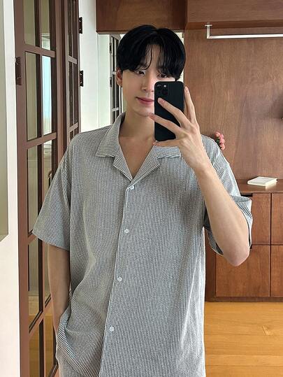 DAZY Men's Striped Shirt And Loungewear Set, Spring/Summer