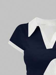 مجموعة قميص بولو للمراهقات 2 قطعة، أزرق داكن، أزرق، أزرق وأبيض، بتصميم ضيق، مناسب للخروجات، كلاسيكي، شعار كلاسيكي، مناسب للبنات، بولو، موضة، ربيع/صيف، ربيع/خريف، جميع المواسم، مريح - متعدد الألوان - مشاهدة 5