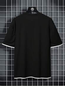 Manfinity Camiseta de manga corta con gráfico de color contrastante para hombres de talla grande - Negro - Ver 2