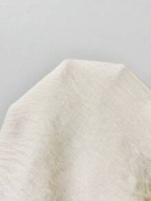 Balvessa 两件套女士杏色亚麻质感V领衬衫和阔腿裤，休闲度假装 - 杏色 - 查看 5