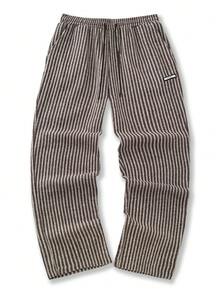 Claim Dot Men's Brown Striped Drawstring Waist Pockets Casual Straight Leg Pants Men Wide Leg Pants Mens Knit Pants Men Pajama Pant Pinstripe Pants Men Loose Fit Pants Old Money,Daily Leisure, Weekend Trips, Outdoor Activities, Travel Expeditions, Relaxed Work Environments Or Semi-Formal Occasions, Boyfriend/Husband Gift, Anniversary /Birthday Gift Party Summer Vacation Holiday New Years Wedding Valentine's Day Men Pinstripe Pants - Brown - View 3