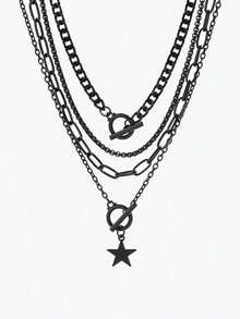 ROMWE 4 Mặt Dây Chuyền Hình Ngôi Sao Phong Cách Punk, Thích Hợp Cho Các Buổi Tiệc Thắp Sáng, Lễ Hội Âm Nhạc, Trang Sức Quyến Rũ Phong Cách Gothic, Món Quà Hoàn Hảo - Màu đen - ngôi sao - Xem 3