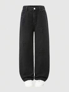 Tween Boys' Distressed Denim Jeans, Casual Loose Fit Baggy Retro American Style - Black - View 3