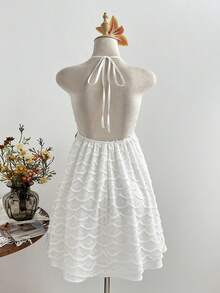 Elamini Women's Apricot Fringe V-Neck Halter Shell Dress, Versatile For Beach Vacation Outfit - White - View 2