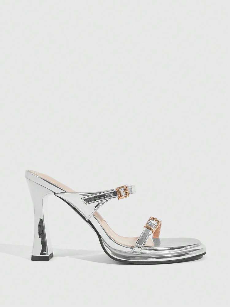 CUCCOO SZL Women's Silver Buckle Design Elegant Fashion High Heel Sandals Prom Heels