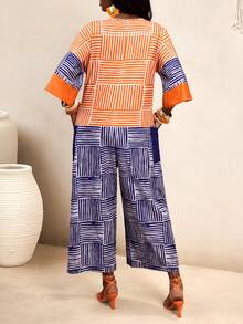 SHEIN BamGlam Bộ áo liền quần nữ kẻ sọc nhiều màu, dáng rộng, thoải mái cho kỳ nghỉ. - Nhiều màu - Xem 2