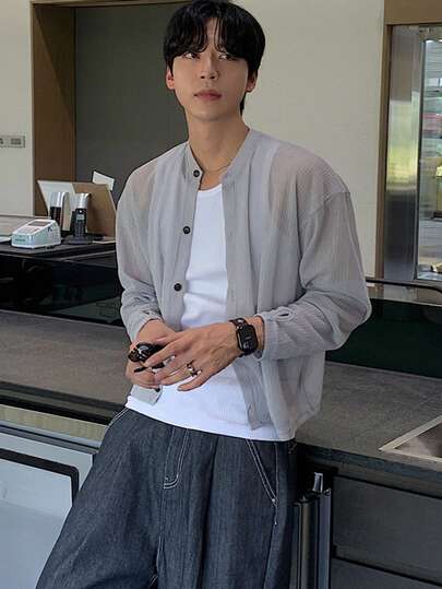 DAZY 男士纯色休闲宽松针织开衫，春夏款