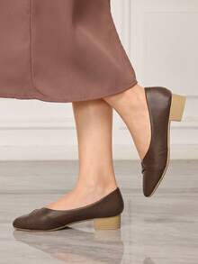 Sleekvia 女士小方头舒适通勤简约3.3厘米鞋 - 咖啡 - 查看 3