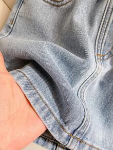 女童（小号）牛仔套装，2件套，不对称下摆牛仔背心上衣和裙子 - 藍色 - 查看 5