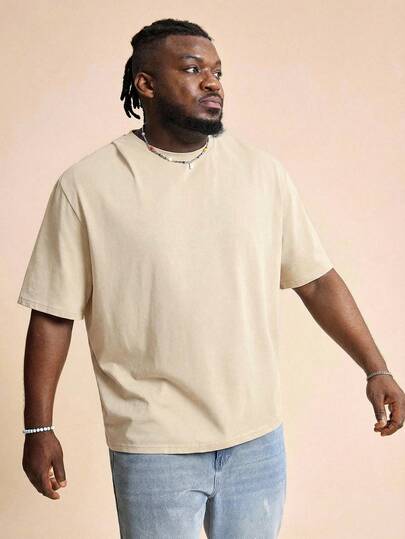 EASEVO Plus Size Men's Casual Loose Knit Black Short Sleeve Crew Neck T-Shirt, Suitable For Summer