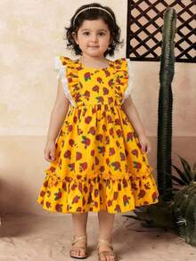 SHEIN 女宝宝可爱碎花荷叶边下摆休闲度假连衣裙 - 彩色 - 查看 2