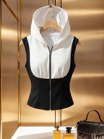 GlowEve 女士撞色拉链领休闲二合一卫衣背心