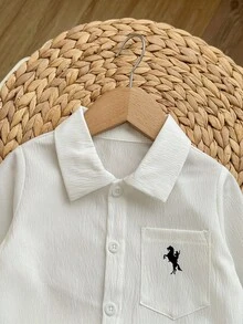 SHEIN 2pcs Toddler Boys Denim Look White Shirt And Grey Jeans Set - Grey - View 5