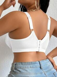 大码优雅纯色蕾丝拼接无钢圈文胸 - 白色 - 查看 2