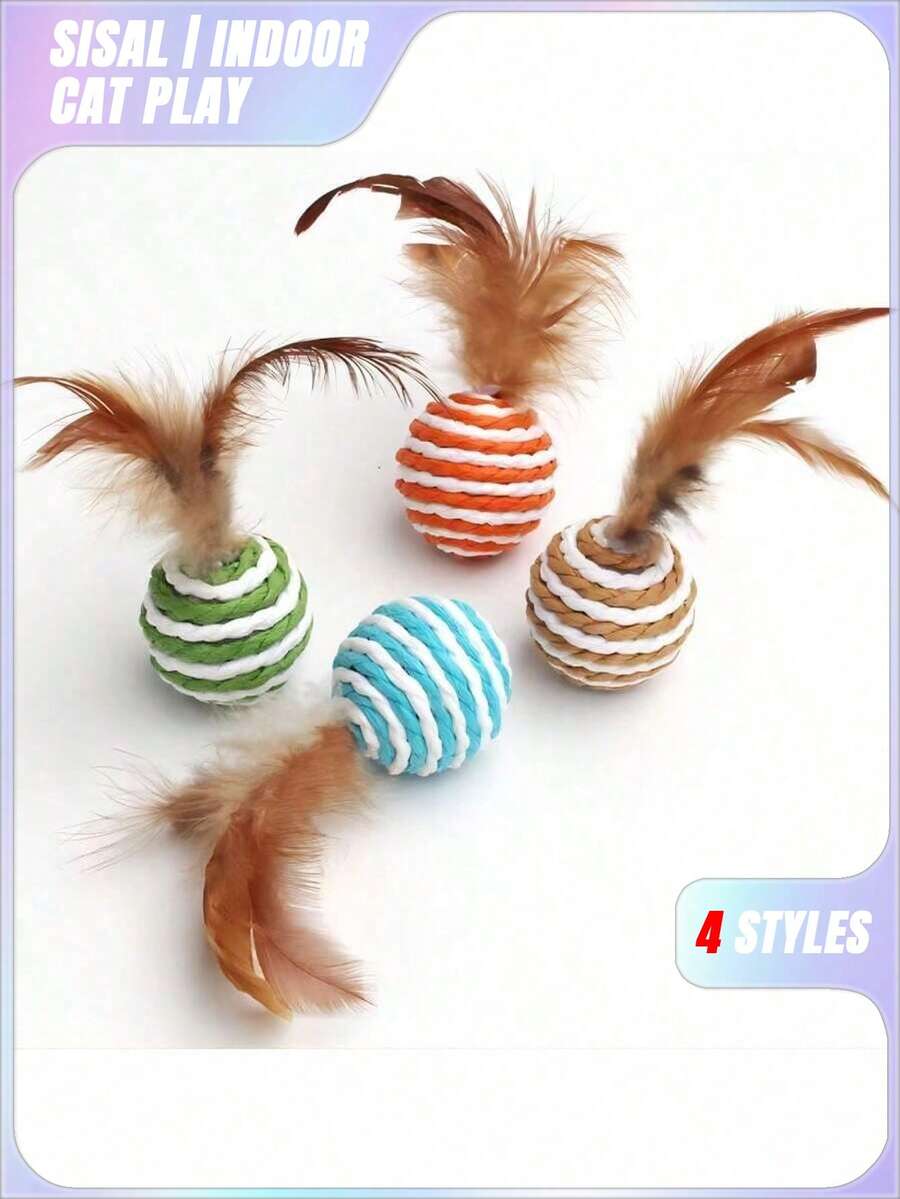4 件装猫玩具随机颜色球形设计逗猫玩具，用于猫咪互动 - 彩色 - 查看 1