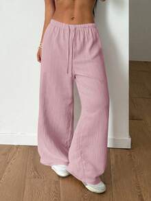 StreetHx Petite 女士夏季纹理直筒裤 - 藕粉色 - 查看 4