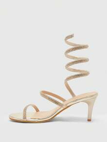 CUCCOO SZL Nouvelles sandales femmes style romain mode en forme de serpent avec cristaux, style féérique français / élégant et sexy, avec bride enroulée en forme de serpent + décoration complète de cristaux attrayante, convient aux jeunes femmes / divas , peut être associé à des robes / pantalons, adapté pour les rendez-vous, les fêtes, les galas, les sorties quotidiennes et autres occasions - Doré - Voir 10