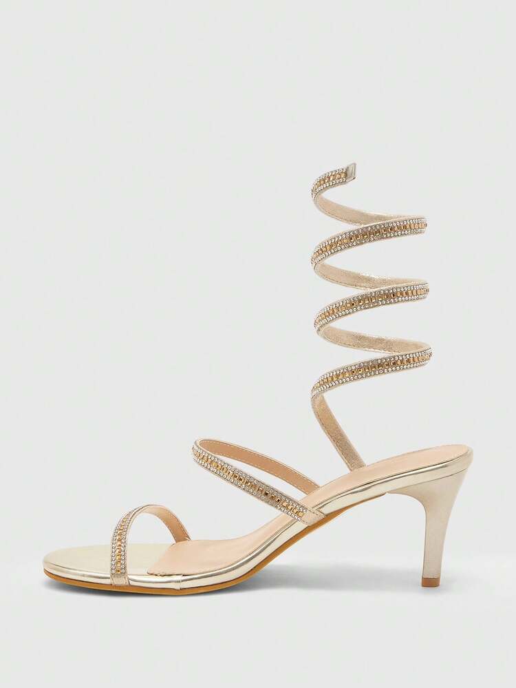 CUCCOO SZL New Fashion Crystal Snake-Shaped Wrap Roman Style Women Sandals, French Fairy-Like / Elegant Sexy Style, Snake-Shaped Wrap Strap + Full Crystal Decor Eye-Catching, Suitable For Young Women / Fashionable Diva, Can Be Paired With Dresses / Pants, Suitable For Dates, Parties, Galas, Daily Outings And Other Occasions Prom Heels