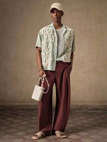 AKNOTIC Quần chinos nam dáng rộng, cạp chun, ống loe, thích hợp cho mùa hè, mùa thu, đi nghỉ mát, mặc hàng ngày, dự tiệc, mặc đôi, quà tặng cho nam giới. - Màu Đỏ Sâu - Xem 3