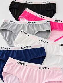 6 chiếc/gói Quần lót trẻ em gái nhiều màu sắc in chữ LOVE, cạp chun co giãn, họa tiết hoạt hình dễ thương. - Nhiều màu - Xem 4