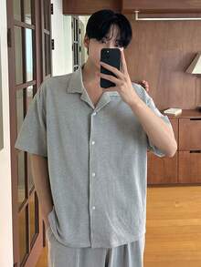 DAZY Men's Striped Shirt And Loungewear Set, Spring/Summer - Black - View 4