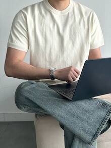 DAZY Men's Casual Solid Beige Round Neck T-Shirt, Summer - Beige - View 4