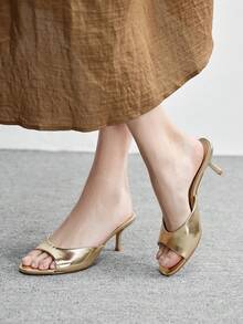 CUCCOO BIZCHIC Sandalias de tacón alto y fino con punta abierta para mujer, para primavera y verano - Oro claro - Ver 3