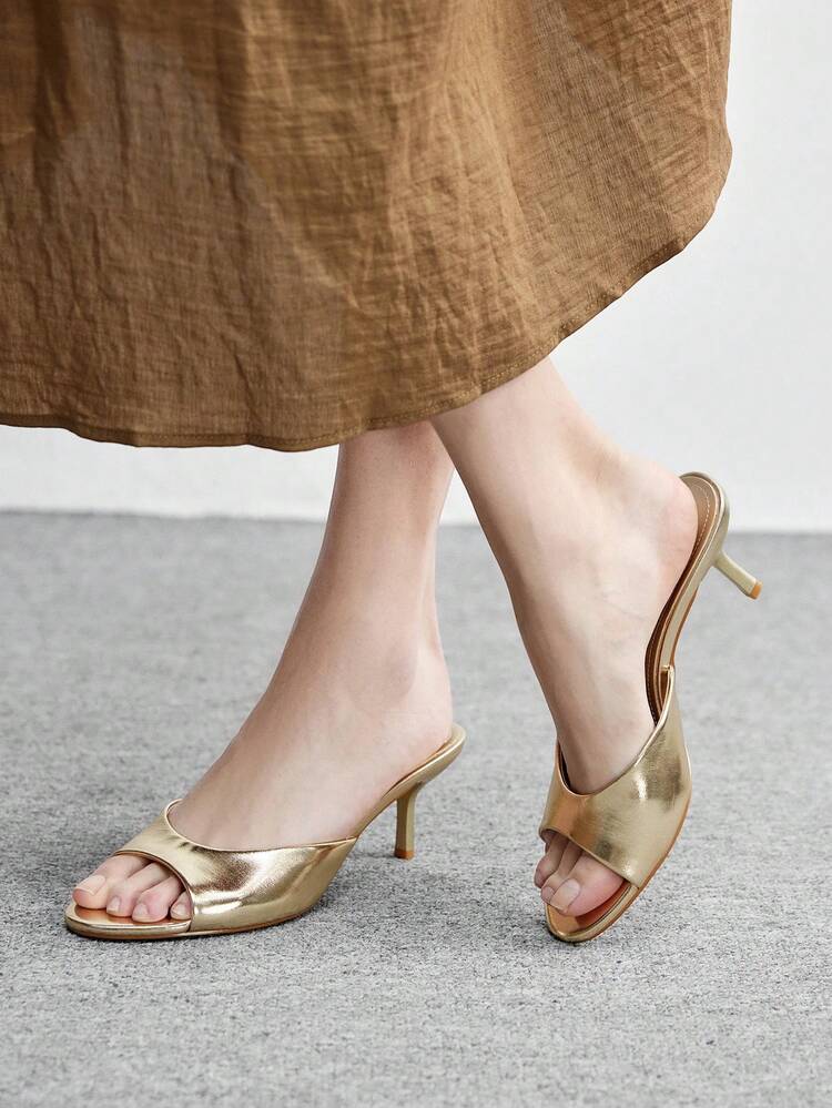 CUCCOO BIZCHIC 女士春夏金属露趾细高跟拖鞋 - 淺金 - 查看 3