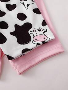 SHEIN Conjunto de 4 piezas de ropa interior para bebé niña con estampado de vaca de dibujos animados, top de manga corta y pantalones cortos - Multicolor - Ver 3