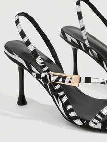 CUCCOO SZL Women's Fashion Commuter Zebra Print Buckle Heeled Sandals Valentine's Day - Black and White - View 5