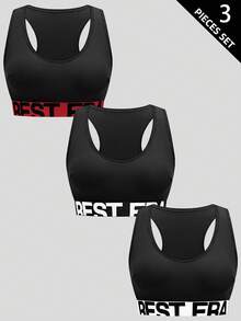 3pcs Women's Fashion Letter Print Bras Set - Multicolor - View 1