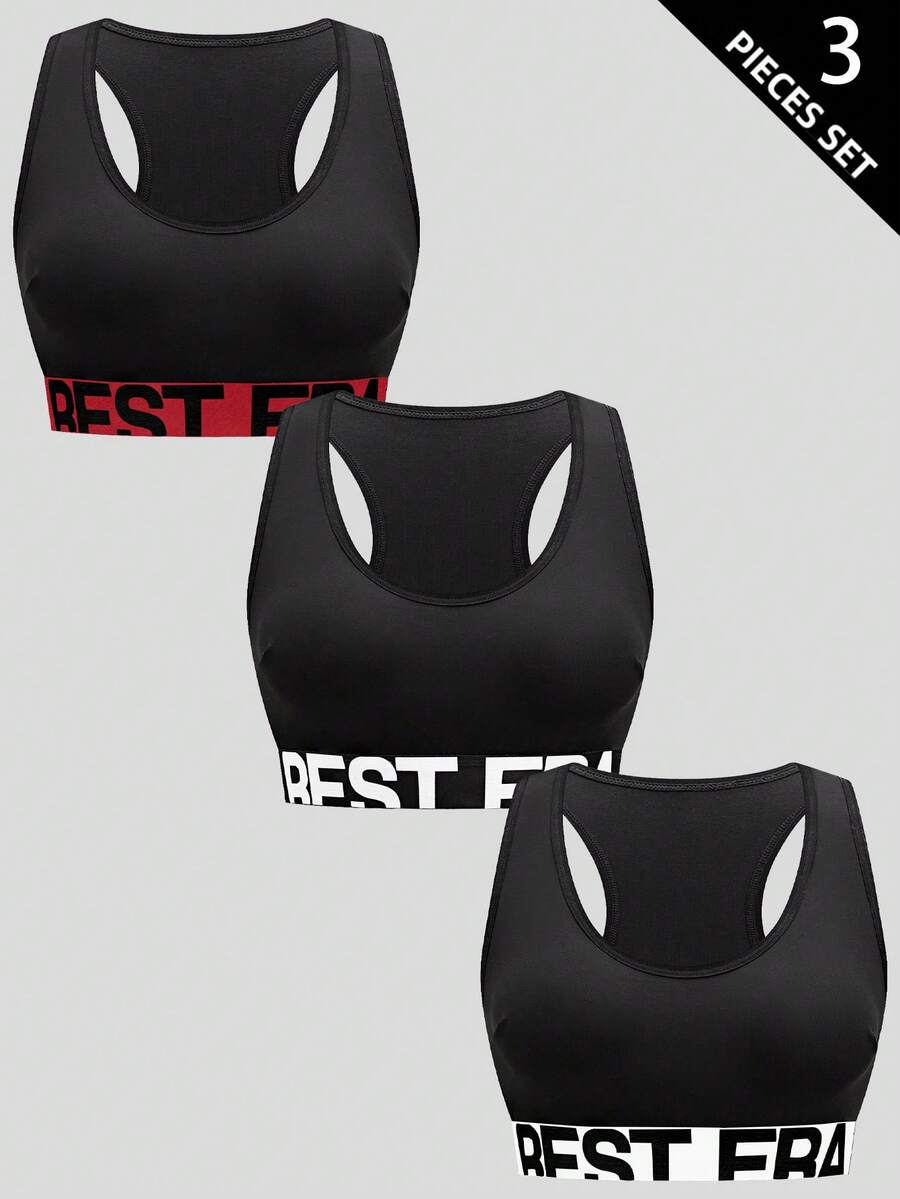 3pcs Women's Fashion Letter Print Bras Set - Multicolor - View 1