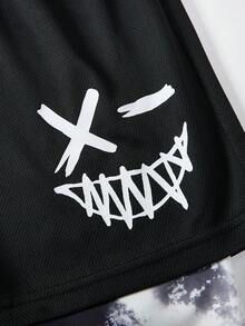 SHEIN Bolty 1 件装青少年男童图案抽绳腰网眼短裤，适合上学、春季穿着、青少年男童服装、青少年男童外套、春季返校季 - 黑色 - 查看 9