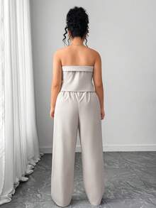 SHEIN PETITE CURVE Plus Size Women Casual Tube Top & Blazer 2 Pieces Set - Grey - View 4