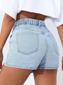 SHEIN ICON Plus Size Women's Light Blue Denim Skirt Pants, Fashionable And Sexy, Spring Outfits - Light Wash - View 2