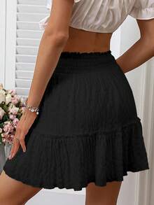 Breezaya 荷叶边褶皱细节荷叶边裙摆半身裙度假沙滩装女装 - 黑色 - 查看 2