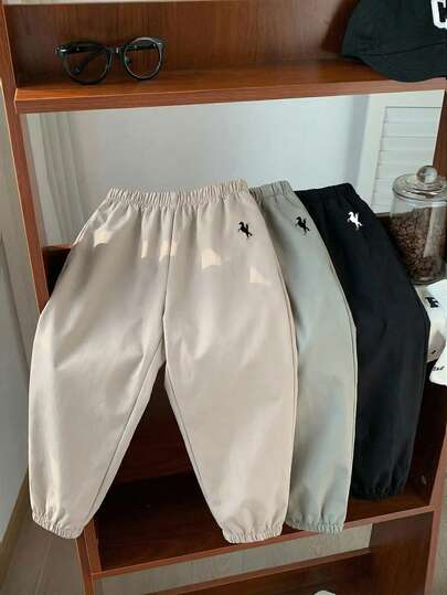 SHEIN 3pcs Young Boys Casual Sports Streetwear Cute Vacation Black, Khaki, Green Jogger Pants Set, Suitable For Daily Wear, School, Outings, Sports, Spring/Summer/Autumn/Winter,Toddler Boy Clothes,Toddler