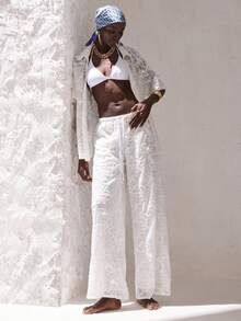 Opulessa 女士纯色宽松阔腿低腰针织裤，春夏款，适合春夏过渡季节、情人节、狂欢节等场合，优雅百搭，适合派对、海滩、婚礼宾客、夏季度假等休闲场合。 - 白色 - 查看 7