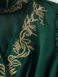 GlowEve Women's Embroidered Collar Waist A-Line Elegant Everyday Vacation French Retro Commute Fashion Valentine's Day Date Street Versatile Party Midi Dress, Olive Green, Early Spring/Spring-Summer - Green - View 8